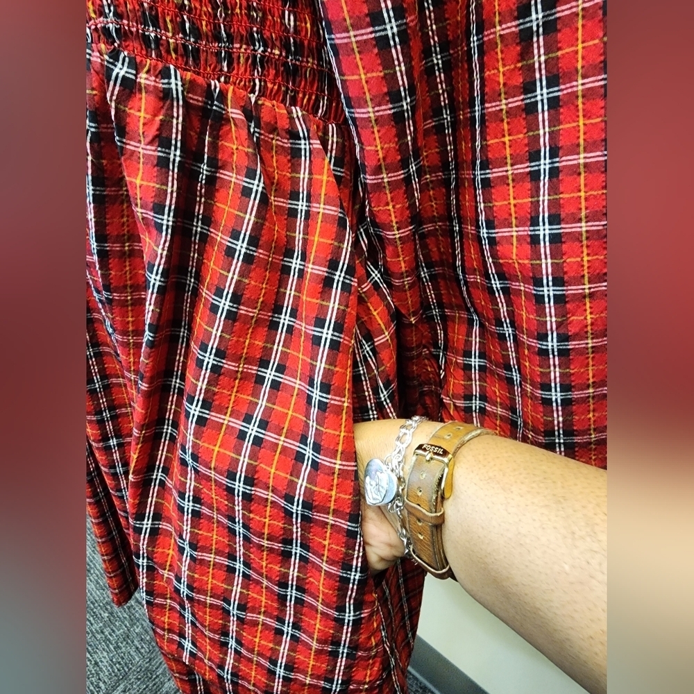 Red Plaid Midi Long Sleeve Dress, Size Xlarge - Picture 6 of 10